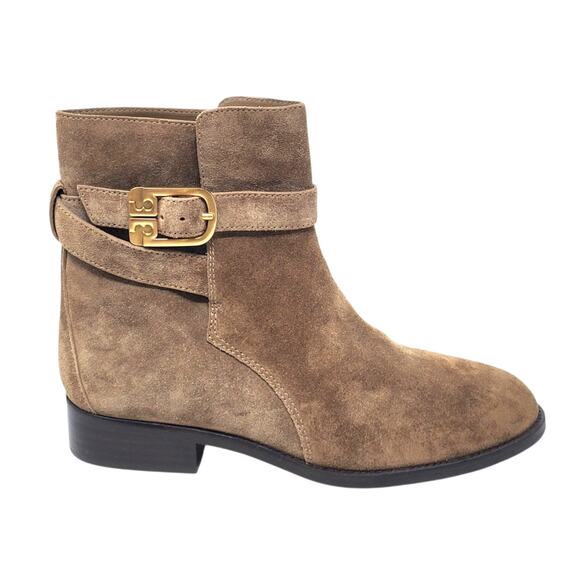 Tory Burch Brooke Ankle Suede Bootie Boots River Rock Brown 78894 Size US 7.5 - Picture 1 of 11